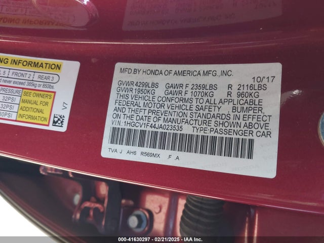 1HGCV1F44JA023535 Honda ACCORD EX
