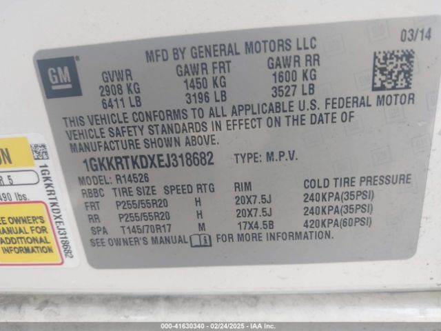 1GKKRTKDXEJ318682 GMC llt