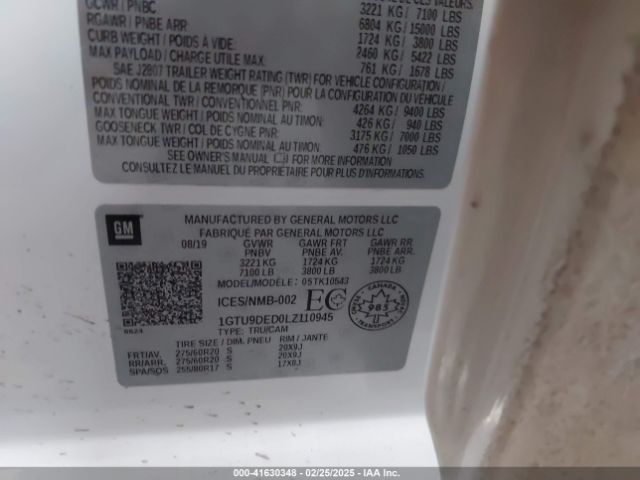 2020 GMC SIERRA 1500 1GTU9DED0LZ110945 Photo 8
