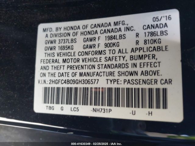 2HGFC4B09GH306577 Honda Civic Lx-p