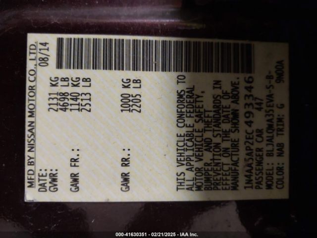 1N4AA5AP2EC493346 Nissan Maxima 3.5 S/3.5 Sv