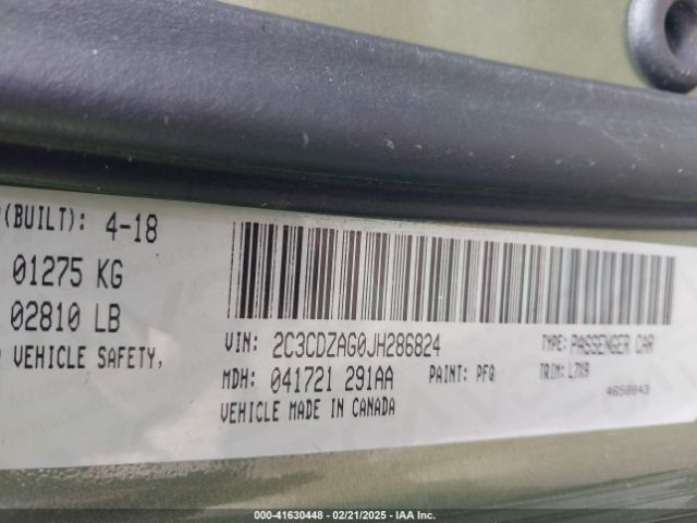2C3CDZAG0JH286824 Dodge Challenger Sxt