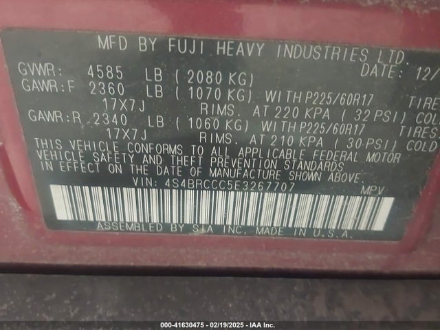 Subaru Outback 2.5i Premium 2014 4S4BRCCC5E3267707 Image 9