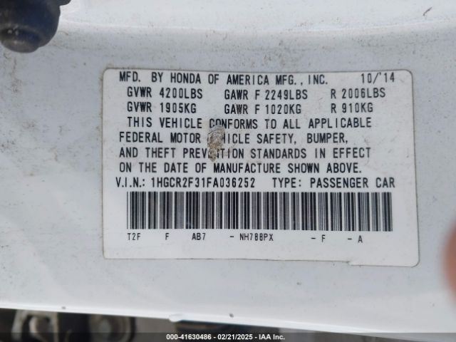 1HGCR2F31FA036252 Honda ACCORD LX