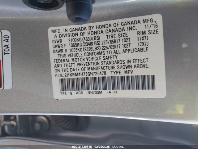 Honda Cr-v Ex-l 2016 2HKRM4H73GH725478 Image 9