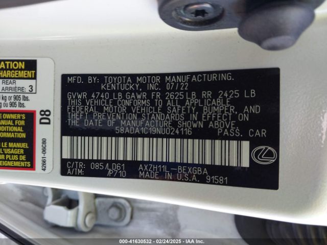 2022 LEXUS ES 300H 58ADA1C19NU024116 Photo 8