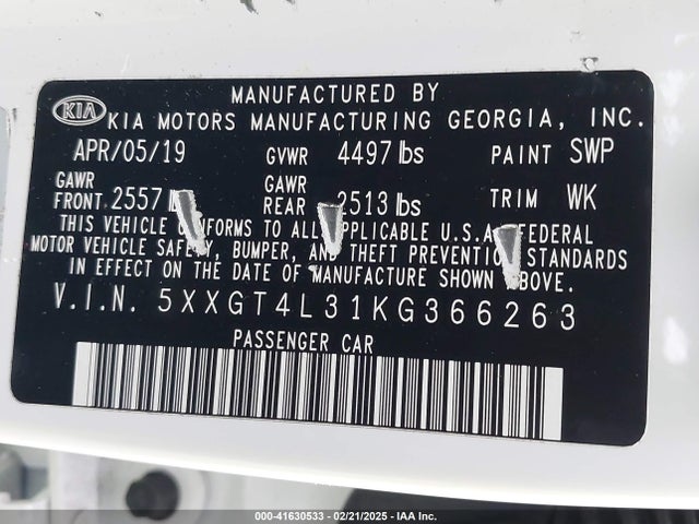 KIA Optima Lx 2019 5XXGT4L31KG366263 Image 9