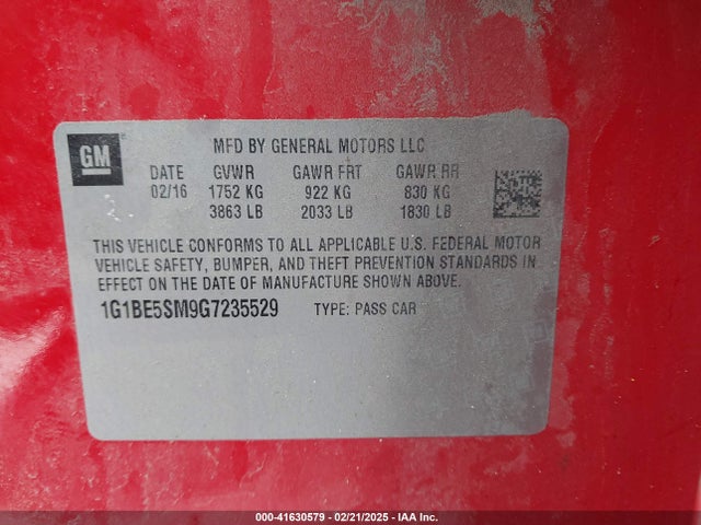 1G1BE5SM9G7235529 Chevrolet Cruze Lt Auto