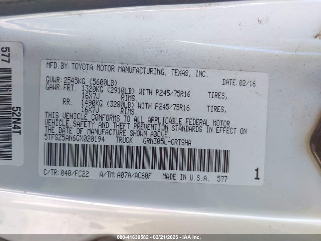 5TFSZ5AN6GX020194 Toyota Tacoma Sr5 V6