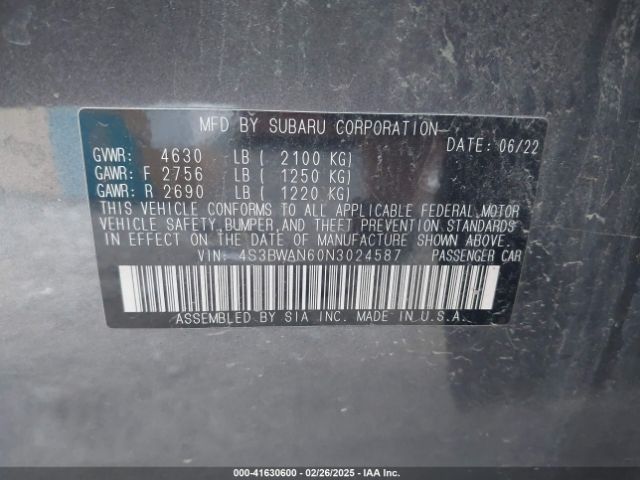 4S3BWAN60N3024587 Subaru Legacy Limited