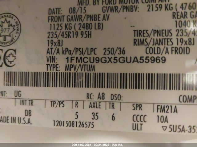 1FMCU9GX5GUA55969 Ford ESCAPE SE