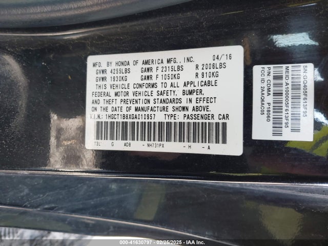 Honda Accord Ex-l 2016 1HGCT1B8XGA010957 Image 9