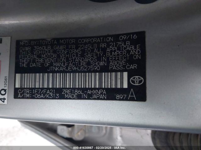 JTNKARJE9HJ527590 Toyota COROLLA IM