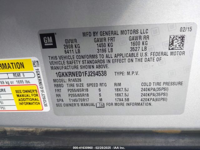 1GKKRNED1FJ294538 GMC Acadia Sle-1
