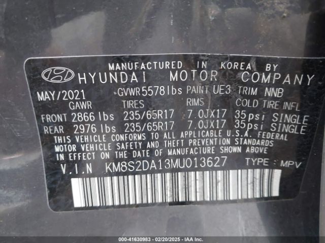 KM8S2DA13MU013627 Hyundai Santa Fe Hybrid Blue