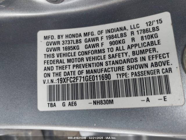 19XFC2F71GE011690 Honda CIVIC EX