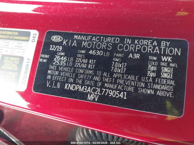 KNDPM3AC2L7790541 KIA Sportage Lx