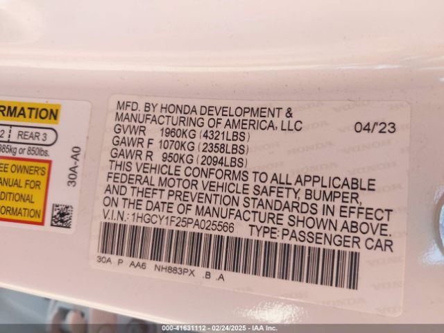 1HGCY1F25PA025566 Honda ACCORD LX