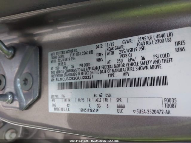 5LMCJ3C92GUJ20321 Lincoln Mkc Reserve