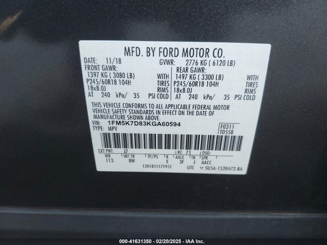 Ford EXPLORER XLT 2019 1FM5K7D83KGA60594 Image 9