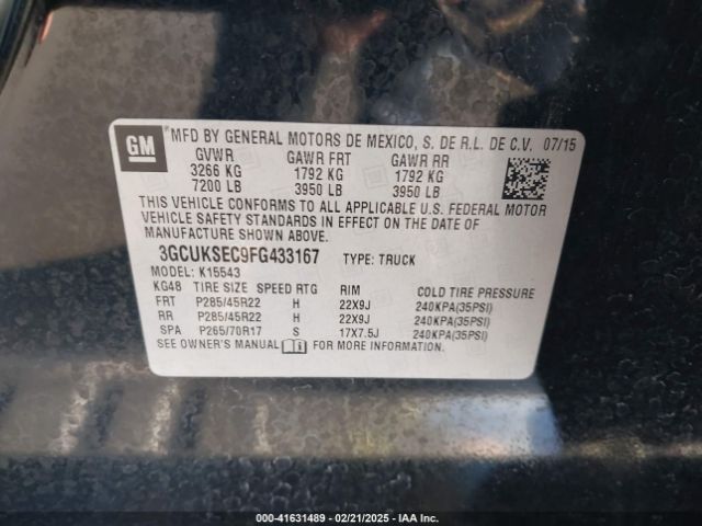 3GCUKSEC9FG433167 Chevrolet Silverado 1500 1lz