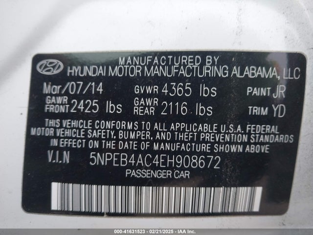 Hyundai SONATA GLS 2014 5NPEB4AC4EH908672 Image 9
