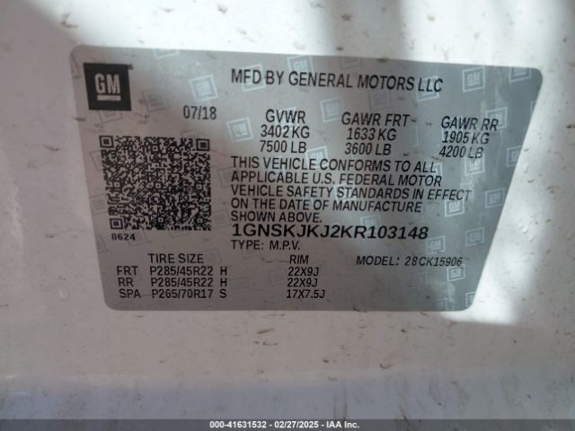 1GNSKJKJ2KR103148 Chevrolet Suburban Premier