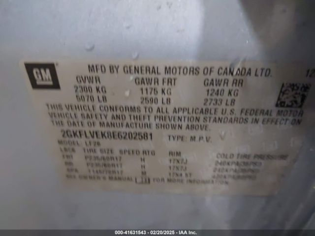 2GKFLVEK8E6202581 GMC lea - flex fuel (gas/alc), aluminum, high output