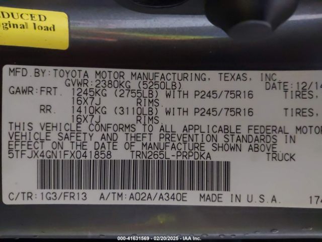 5TFJX4GN1FX041858 Toyota Tacoma Prerunner