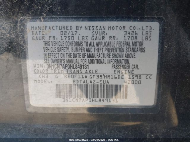 2017 NISSAN VERSA 3N1CN7AP0HL849131 Photo 8