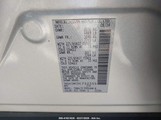 Nissan ROGUE SV 2015 5N1AT2MT2FC752555 Image 9