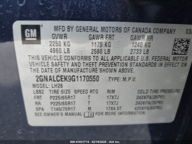 2GNALCEK9G1170550 Chevrolet EQUINOX LT