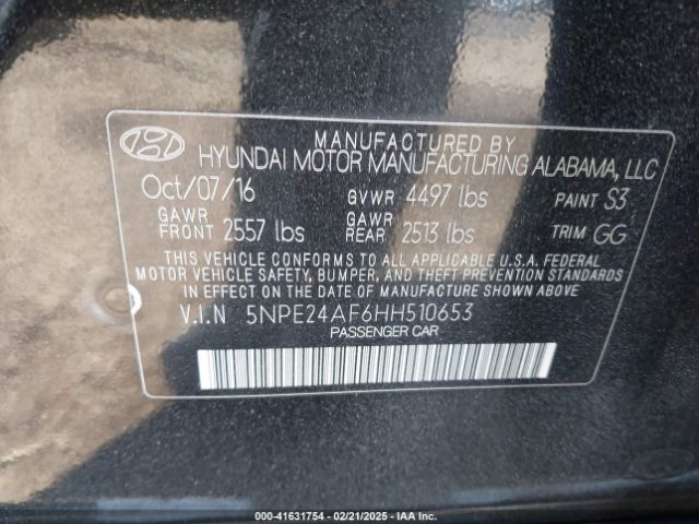 5NPE24AF6HH510653 Hyundai Sonata