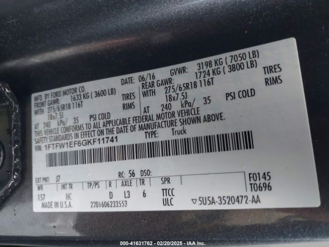 1FTFW1EF6GKF11741 Ford F-150 Lariat