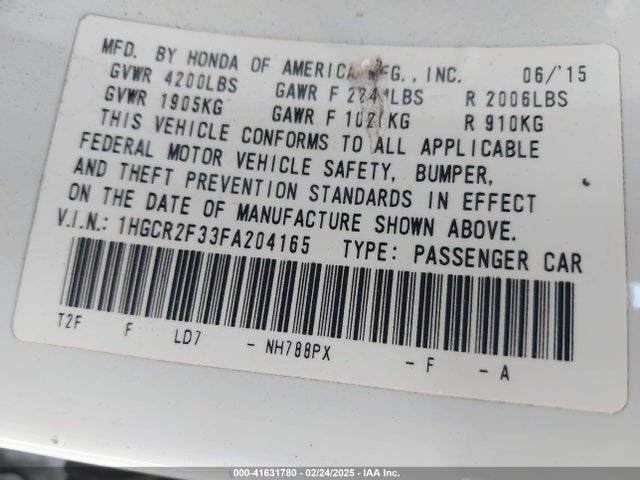 Honda k24w1 2015 1HGCR2F33FA204165 Image 20