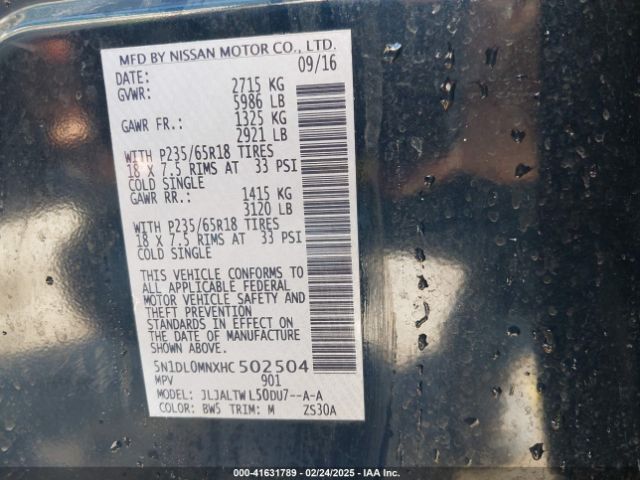 5N1DL0MNXHC502504 Infiniti QX60