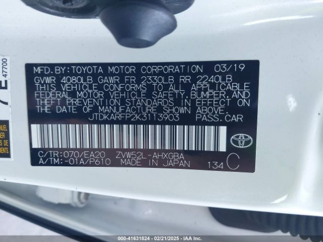 JTDKARFP2K3113903 Toyota 2zr-fxe+1nm