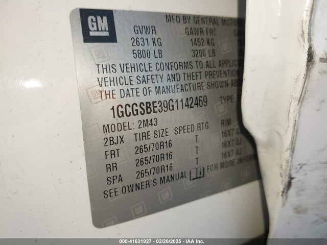 Chevrolet Colorado Wt 2016 1GCGSBE39G1142469 Image 9