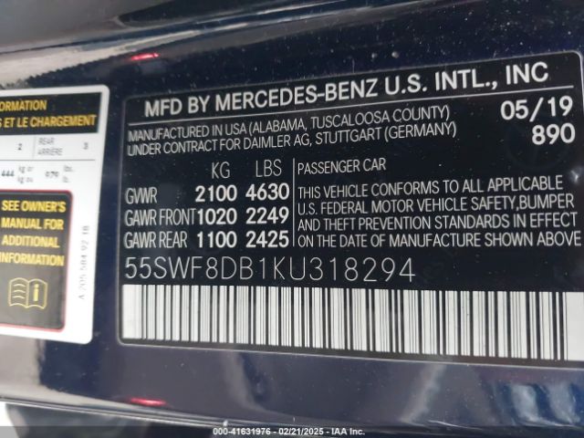 55SWF8DB1KU318294 Mercedes-Benz C 300