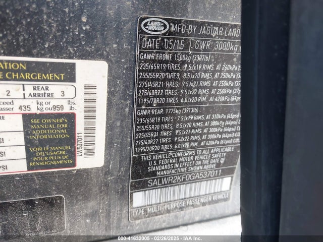 SALWR2KF0GA537011 Land Rover td6 lev3 lev160