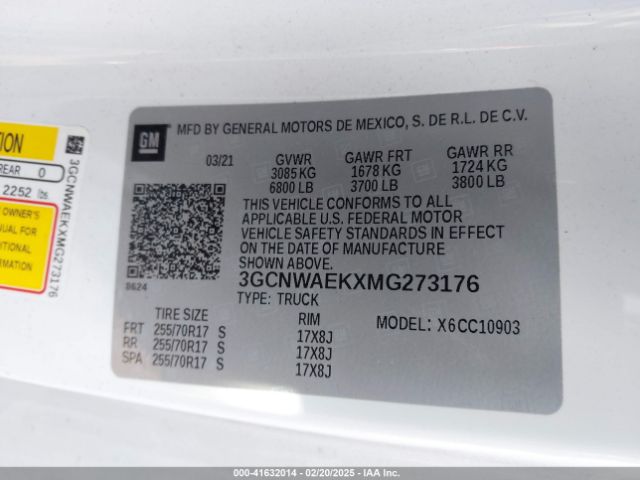 3GCNWAEKXMG273176 Chevrolet Silverado 1500 2wd  Long Bed Wt