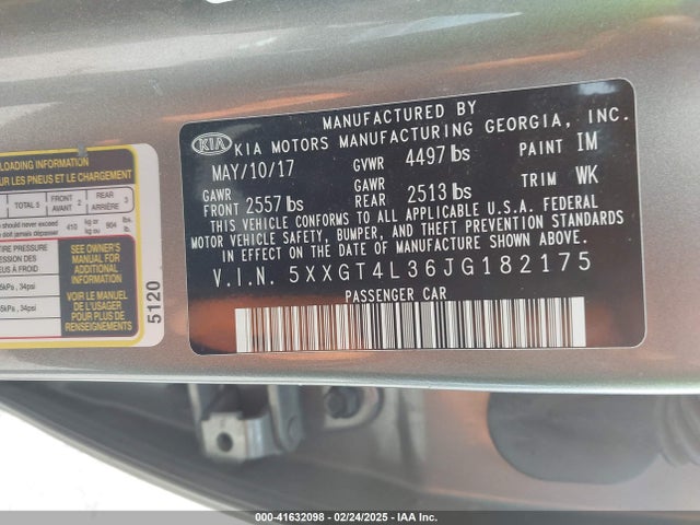 5XXGT4L36JG182175 KIA Optima Lx
