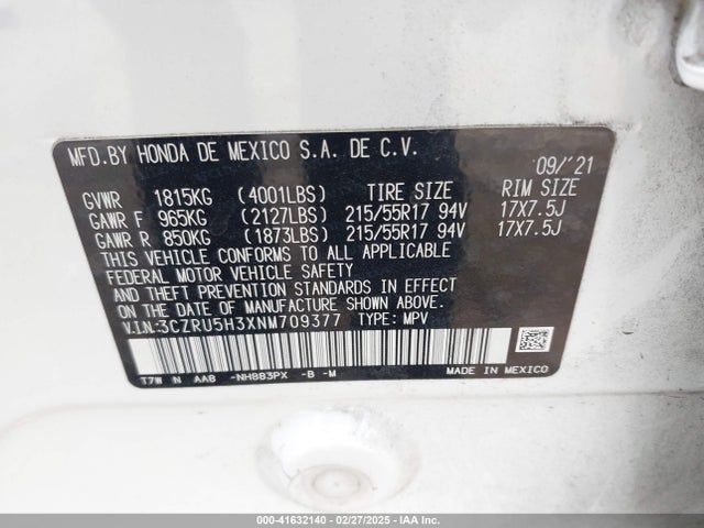 3CZRU5H3XNM709377 Honda r18z9