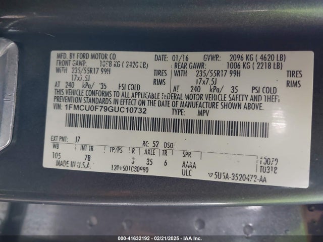 Ford ESCAPE S 2016 1FMCU0F79GUC10732 Image 9