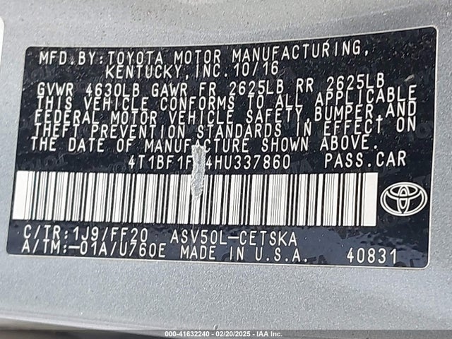 Toyota CAMRY SE 2017 4T1BF1FK4HU337860 Image 9