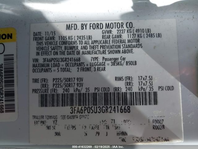 3FA6P0SU3GR241668 Ford Fusion Energi Titanium