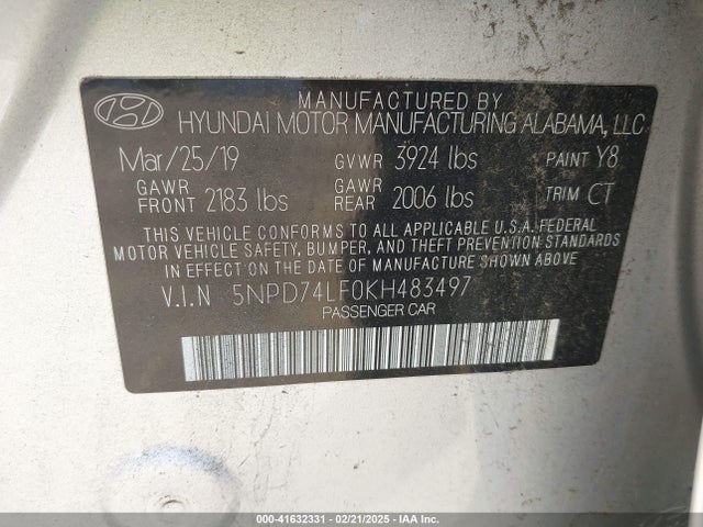 Hyundai ELANTRA SE 2019 5NPD74LF0KH483497 Image 9