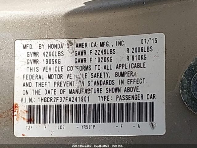 1HGCR2F37FA241901 Honda ACCORD LX