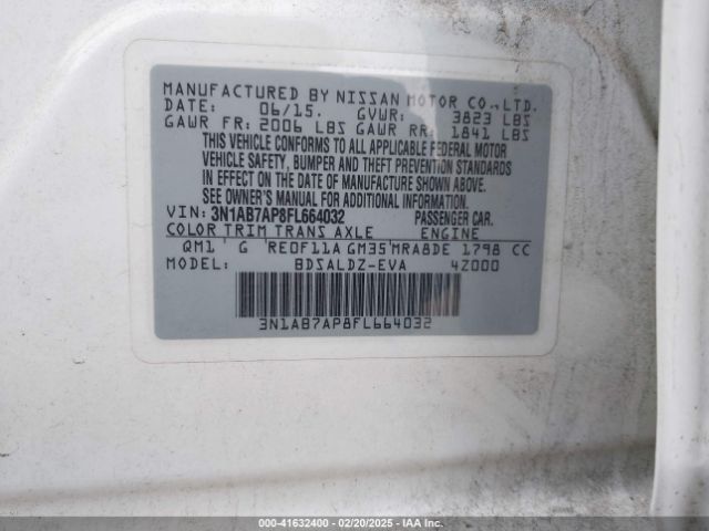 3N1AB7AP8FL664032 Nissan Sentra Fe+ S/s/sl/sr/sv