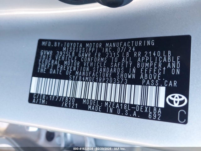 5YFB4MDE1RP203573 Toyota COROLLA LE
